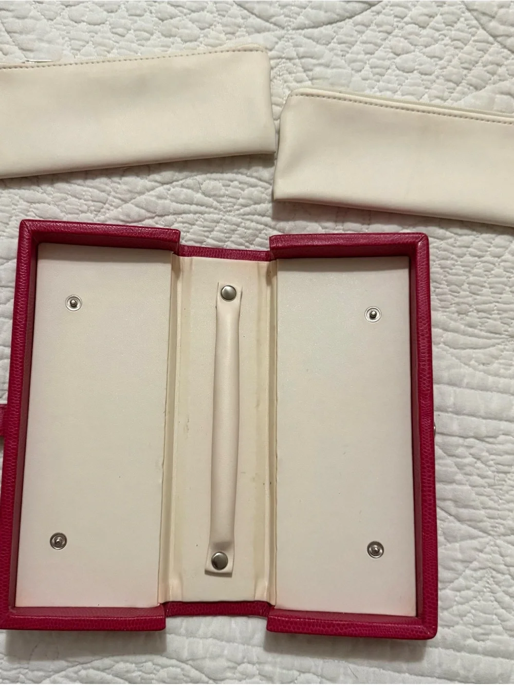 Women's Pink Pottery Barn Leather Jewelry Box with Snap Closure